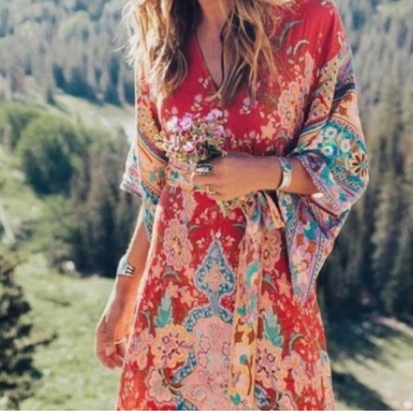 ❤️ BOHO RED FLORAL KAFTAN DRESS - Picture 6 of 17